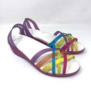 Crocs Jelly Sandal Women's 8 Isabella Huarache Rainbow Colorful Slip On Wedge